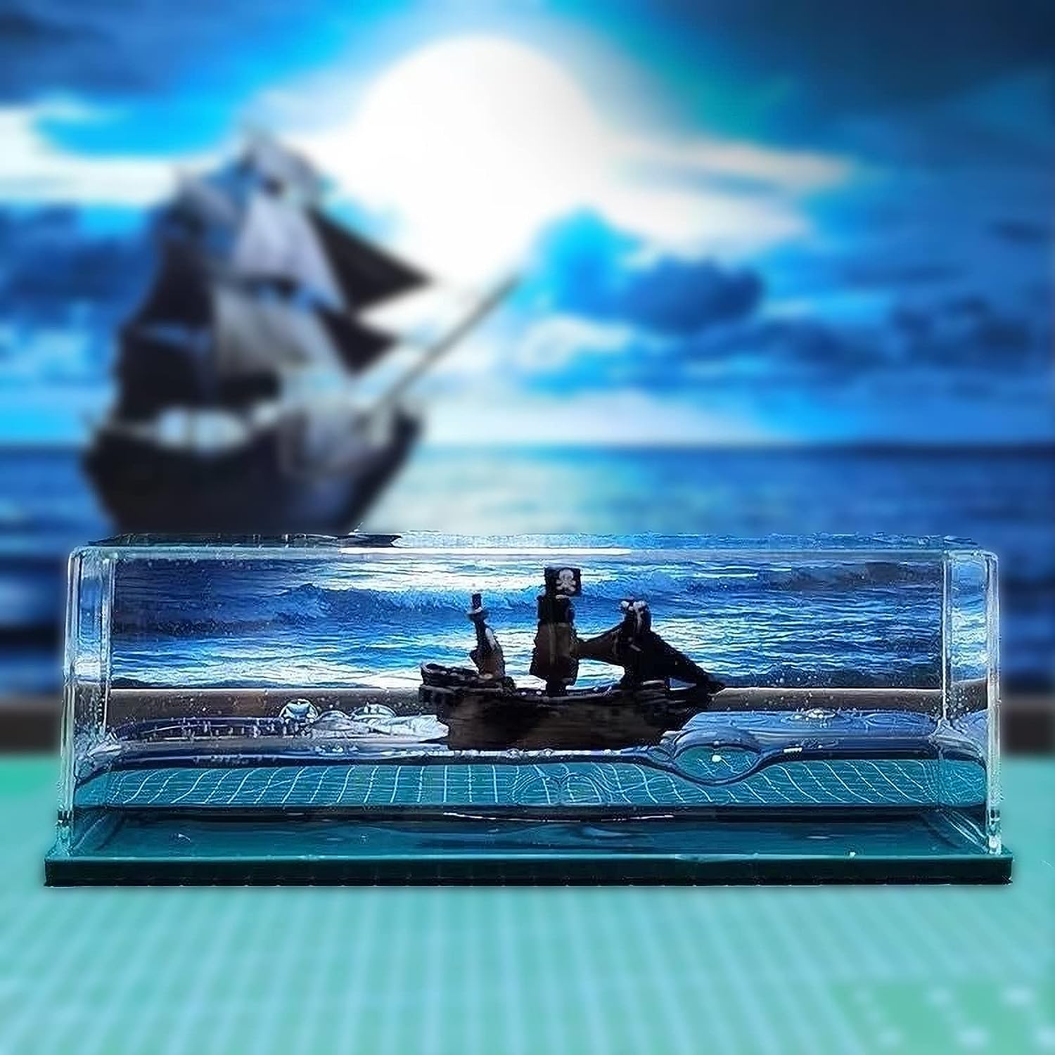 Unsinkable pirate ship ornament displayed on a desk