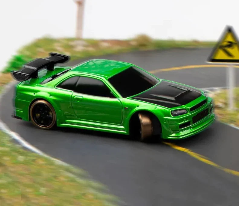 Mini RC drift car with illuminated headlights